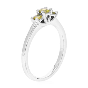 1/3 cttw 3 Stone Round Cut Yellow Diamond Engagement Ring .925 Sterling Silver Prong Set