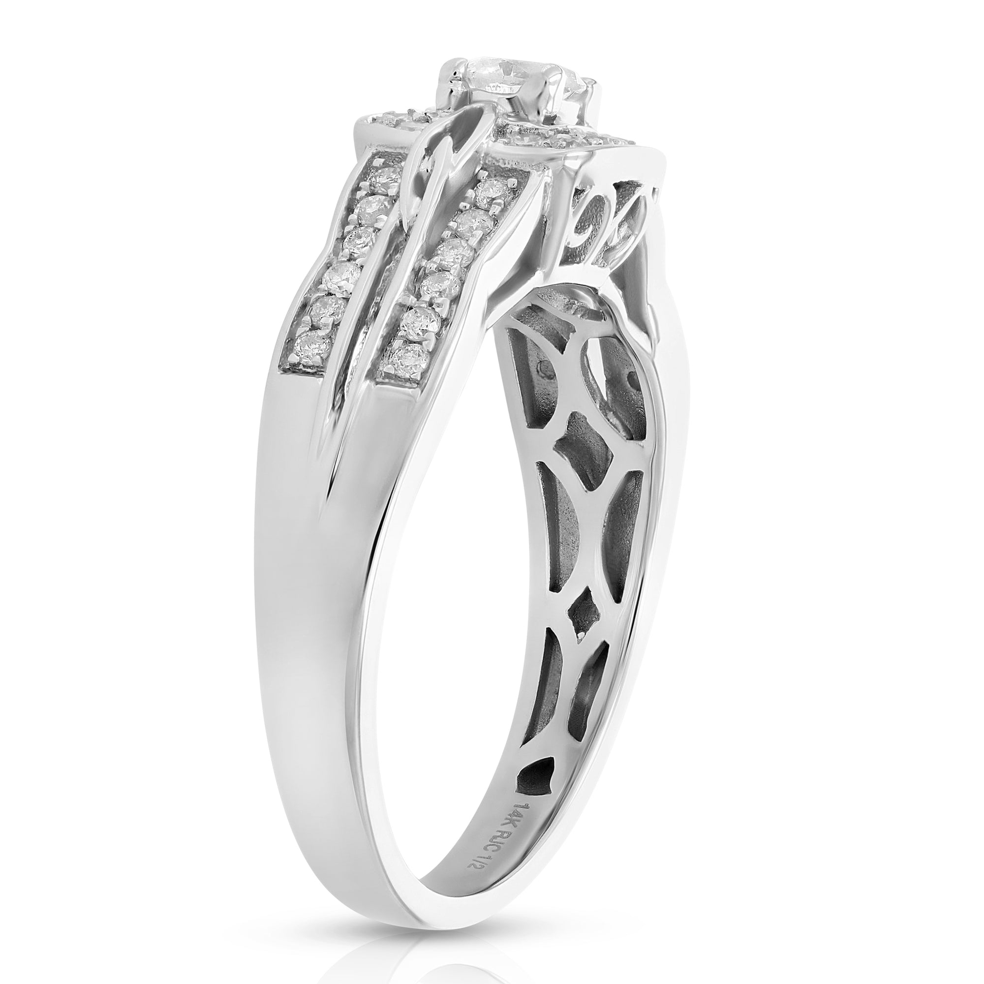1/2 cttw Diamond Engagement Ring 14K White Gold Cushion Shape Halo Bridal Ring