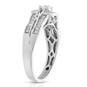 1/2 cttw Diamond Engagement Ring 14K White Gold Cushion Shape Halo Bridal Ring