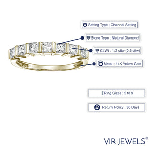 1/2 cttw Princess Cut Diamond Wedding Band for Women in 14K Yellow Gold Channel Set Ring, Size 5-9