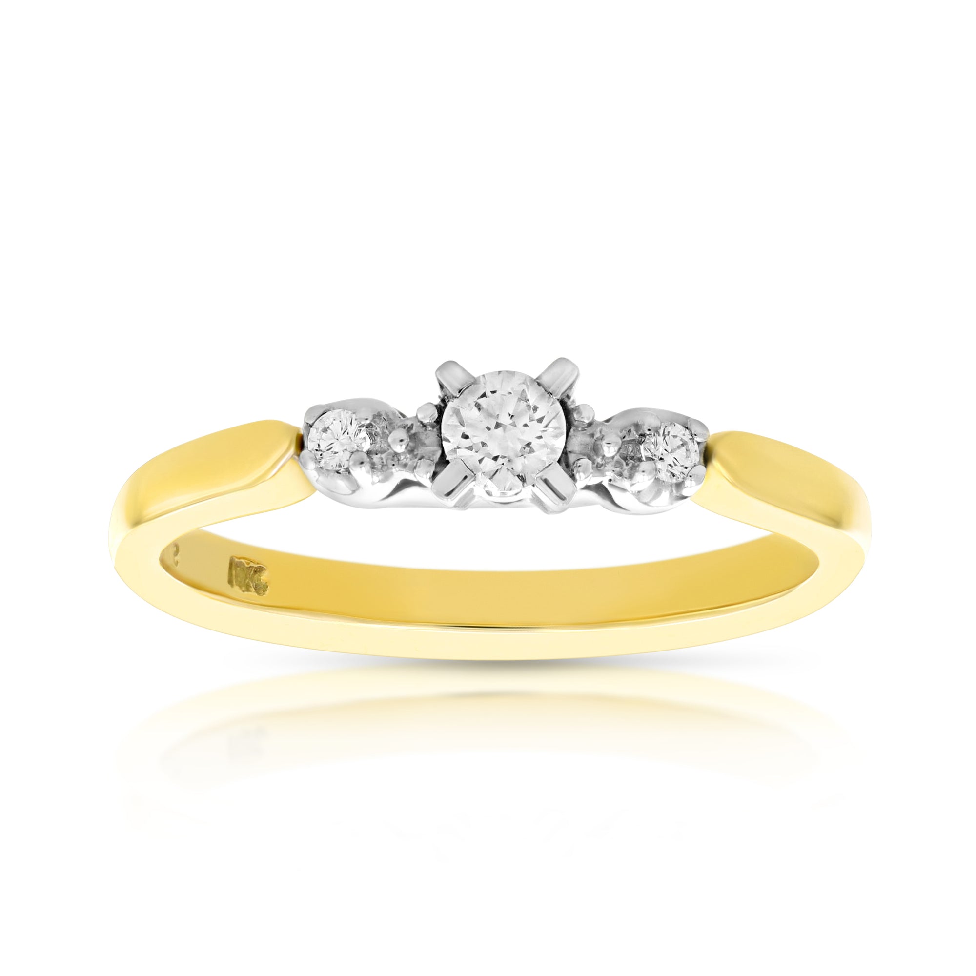 1/7 cttw Diamond 3 Stone Ring 18K Yellow Gold Engagement Bridal Size 7