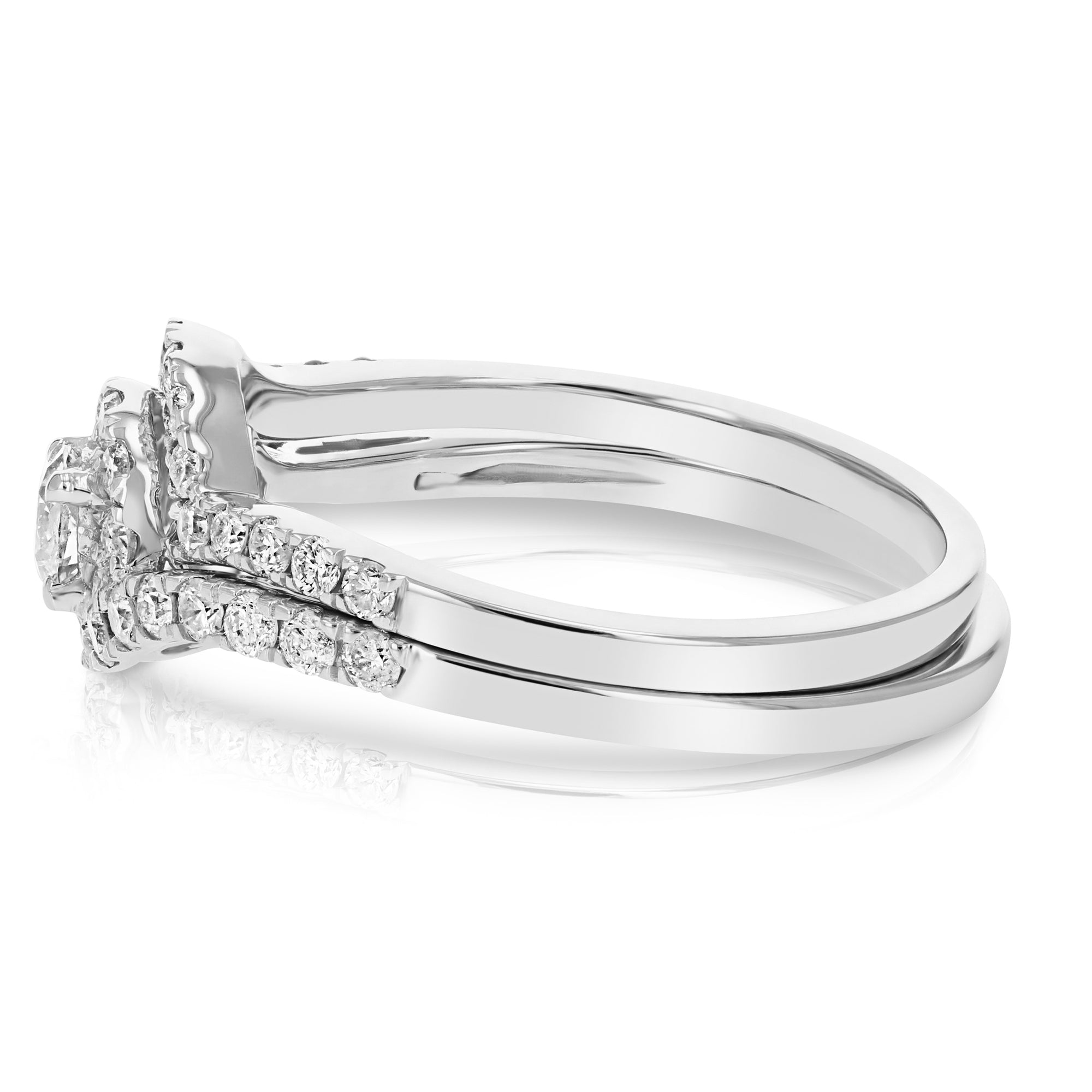 3/4 cttw Diamond Prong Set Wedding Engagement Ring Set 14K White Gold Bridal