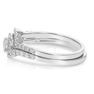3/4 cttw Diamond Prong Set Wedding Engagement Ring Set 14K White Gold Bridal