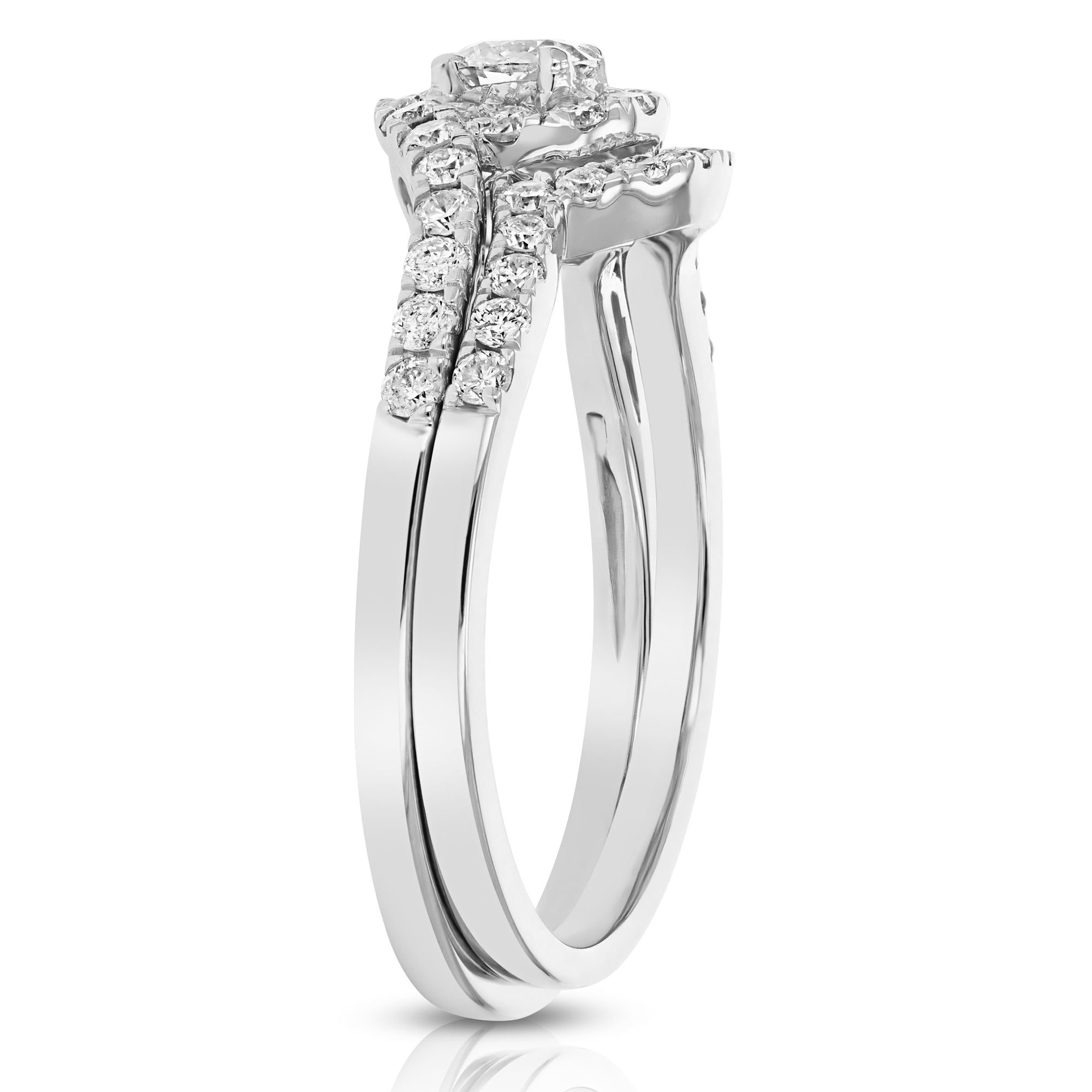 3/4 cttw Diamond Prong Set Wedding Engagement Ring Set 14K White Gold Bridal