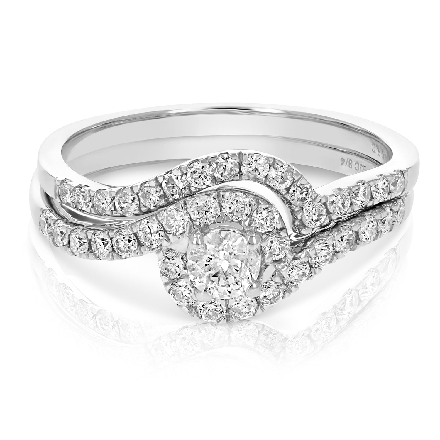 3/4 cttw Diamond Prong Set Wedding Engagement Ring Set 14K White Gold Bridal