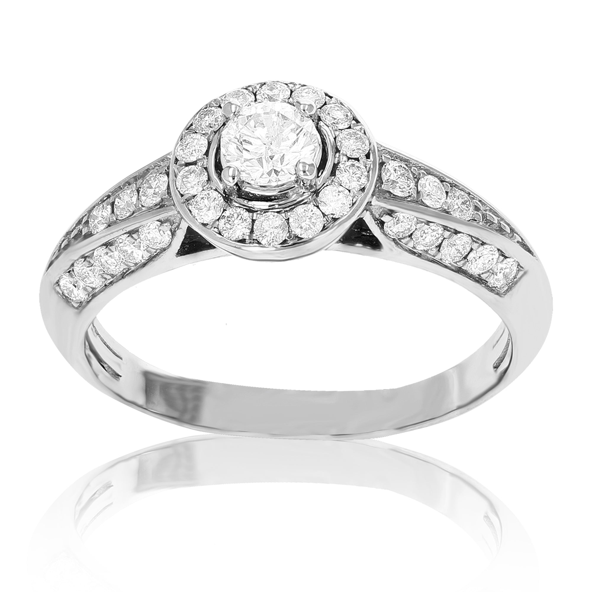 3/4 cttw Diamond Wedding Engagement Ring 14K White Gold Halo Prong Set Bridal