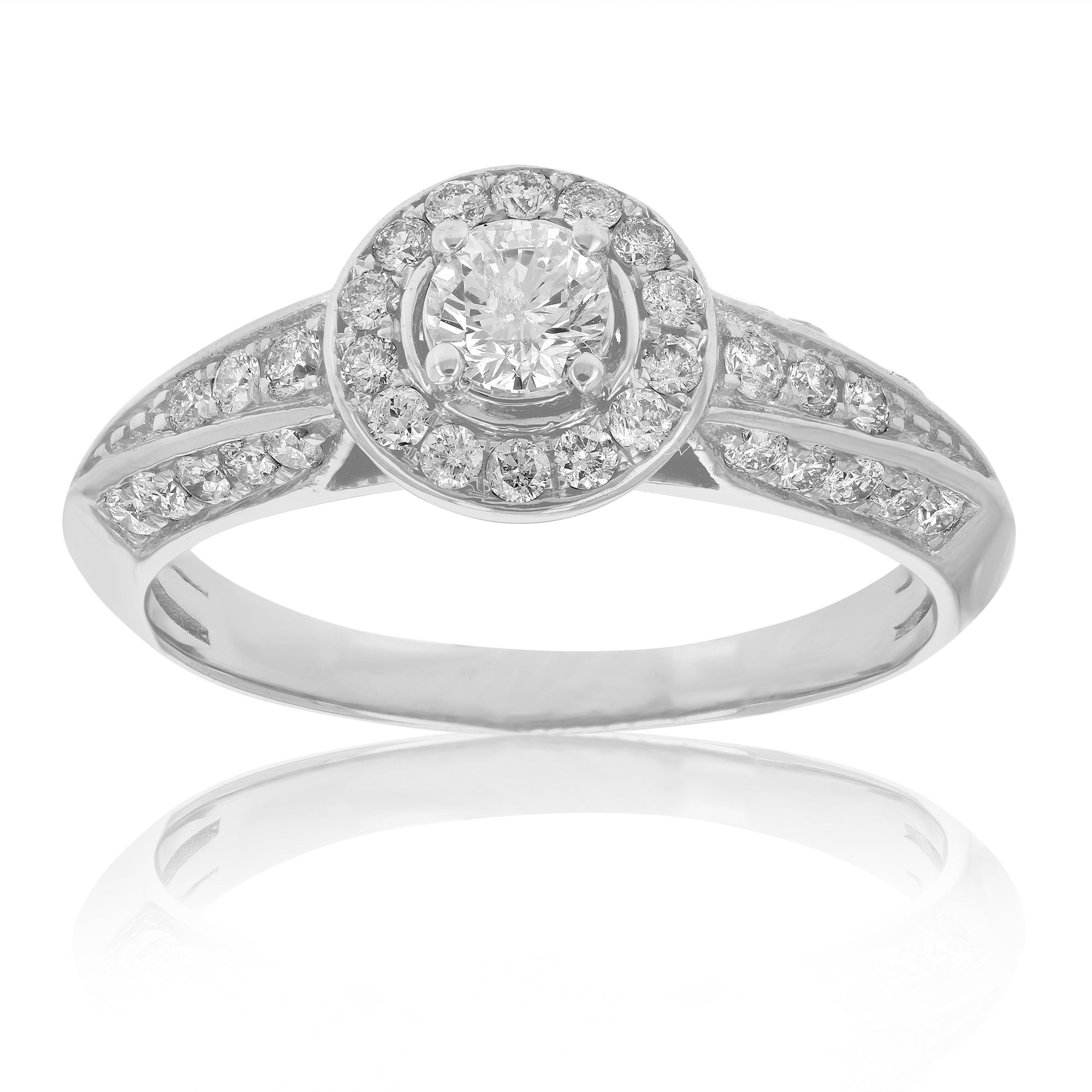 3/4 cttw Diamond Wedding Engagement Ring 14K White Gold Halo Prong Set Bridal