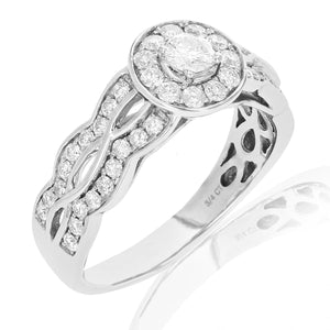 3/4 cttw Diamond Engagement Ring 14K White Gold Halo Prong Set Bridal Style