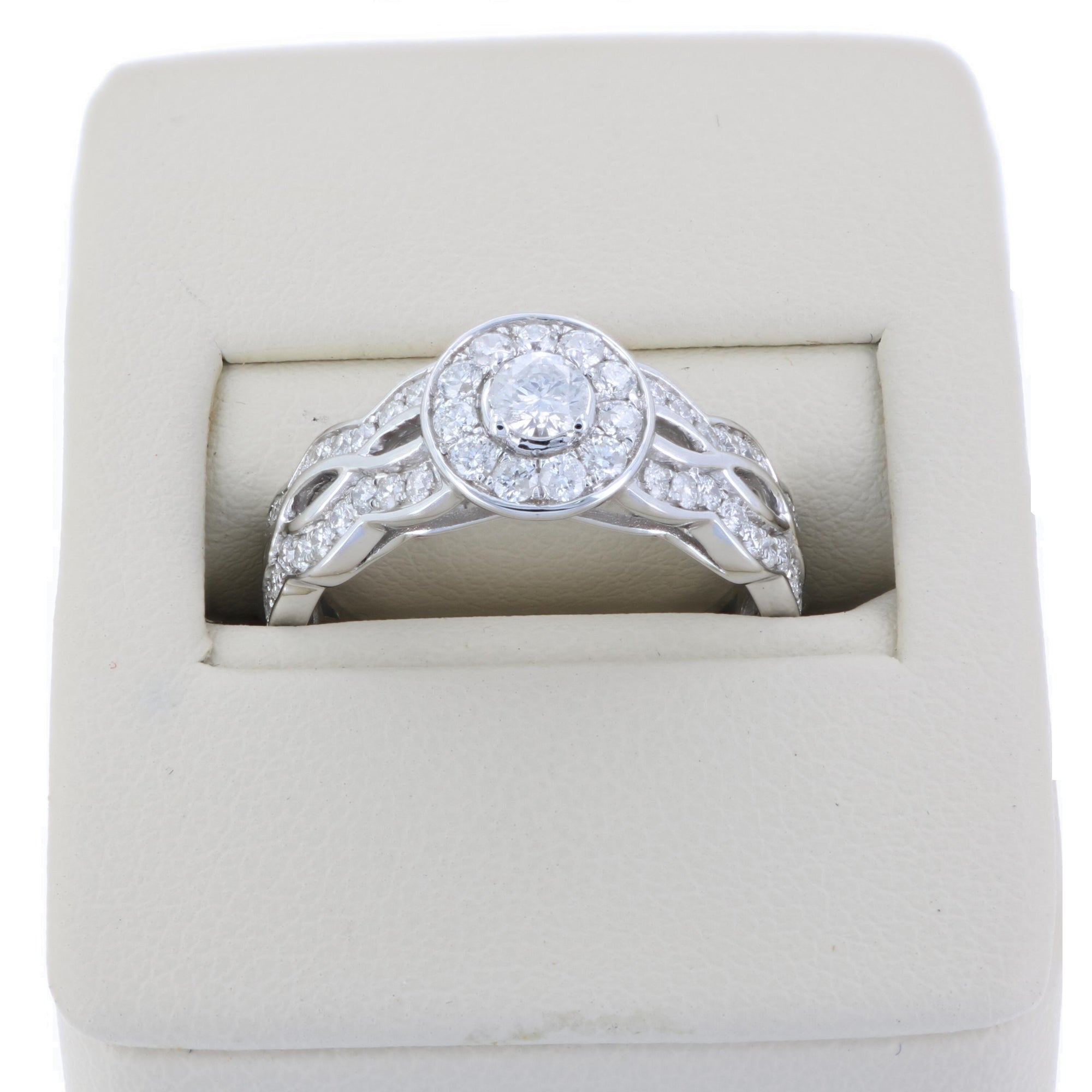 3/4 cttw Diamond Engagement Ring 14K White Gold Halo Prong Set Bridal Style