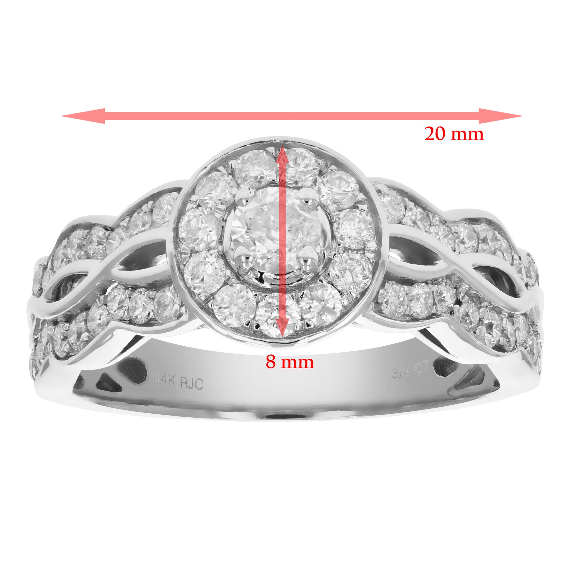 3/4 cttw Diamond Engagement Ring 14K White Gold Halo Prong Set Bridal Style