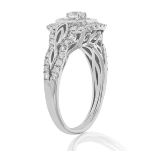 3/4 cttw Diamond Engagement Ring 14K White Gold Halo Composite Prong Set