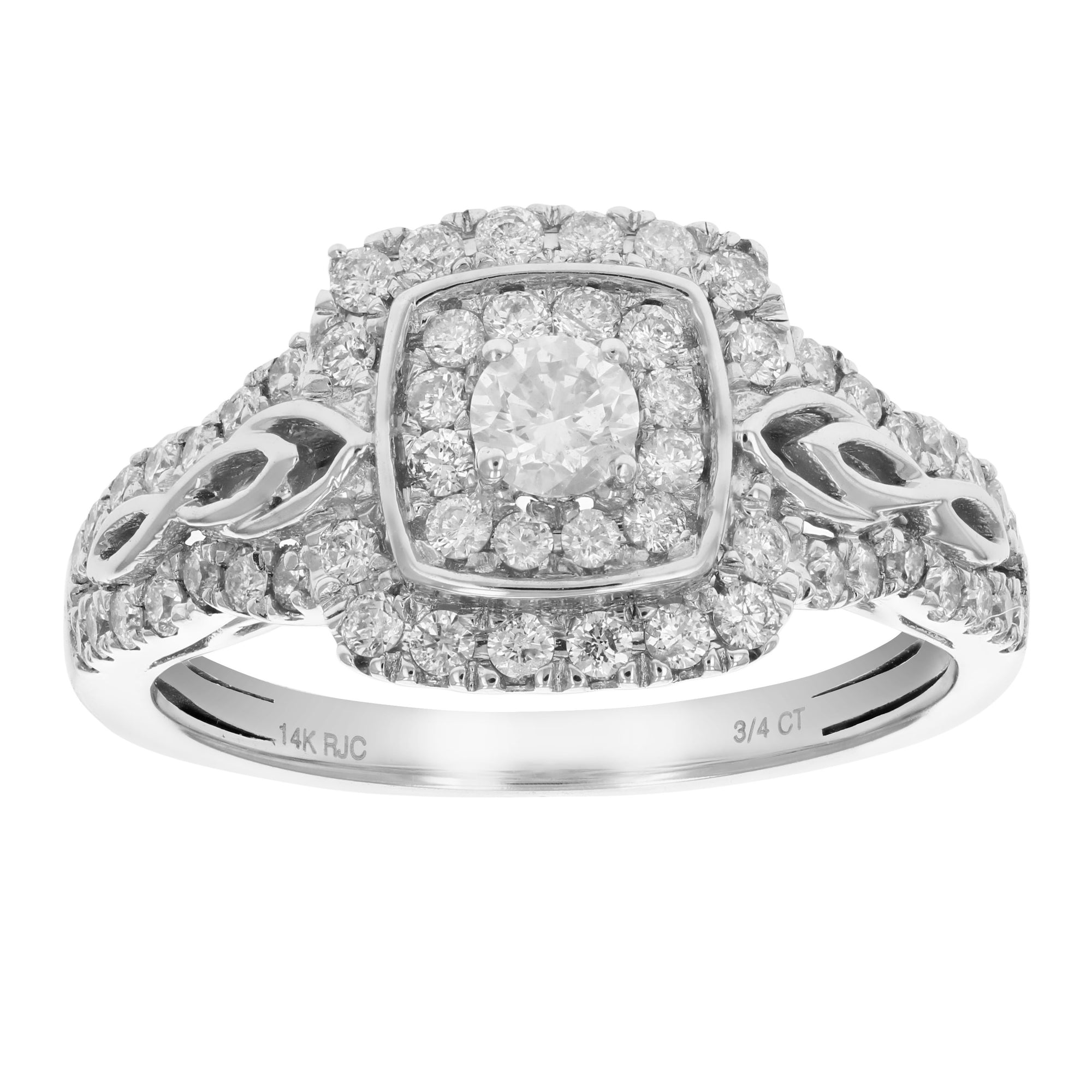 3/4 cttw Diamond Engagement Ring 14K White Gold Halo Composite Prong Set