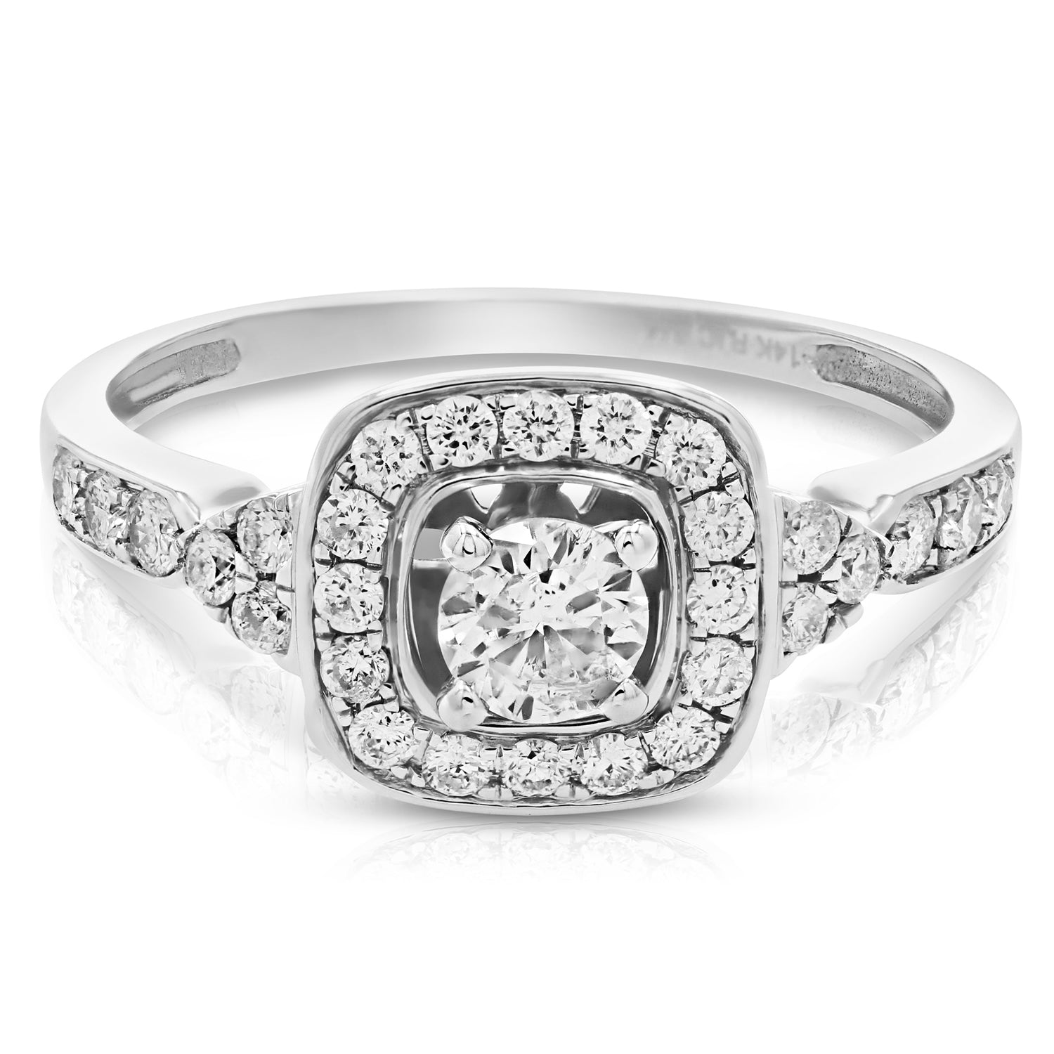 3/4 cttw Diamond Halo 4-Prong Wedding Engagement Ring Cushion 14K White Gold