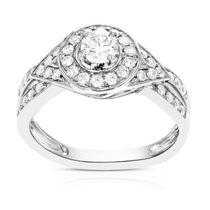 3/4 cttw Diamond Halo Round Wedding Engagement Ring 14K White Gold Bridal Ring