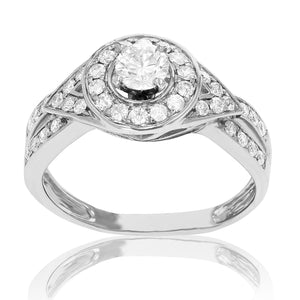 3/4 cttw Diamond Halo Round Wedding Engagement Ring 14K White Gold Bridal Ring