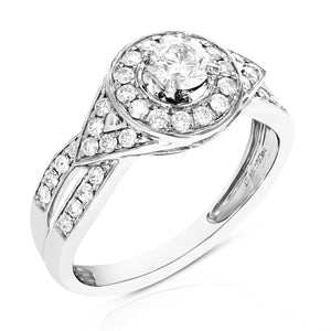 3/4 cttw Diamond Halo Round Wedding Engagement Ring 14K White Gold Bridal Ring