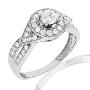 3/4 cttw Diamond Halo Round Wedding Engagement Ring 14K White Gold Bridal Ring