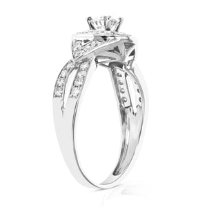 3/4 cttw Diamond Halo Round Wedding Engagement Ring 14K White Gold Bridal Ring