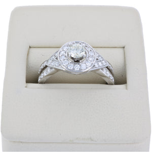 3/4 cttw Diamond Halo Round Wedding Engagement Ring 14K White Gold Bridal Ring
