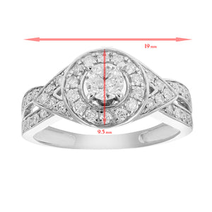 3/4 cttw Diamond Halo Round Wedding Engagement Ring 14K White Gold Bridal Ring