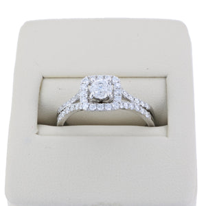 3/4 cttw Diamond Engagement Ring 14K White Gold Halo Style Prong Bridal