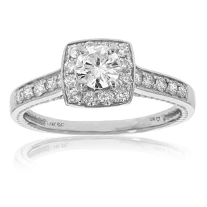 3/4 cttw Diamond Milgrain Wedding Engagement Ring Cushion 14K White Gold Bridal