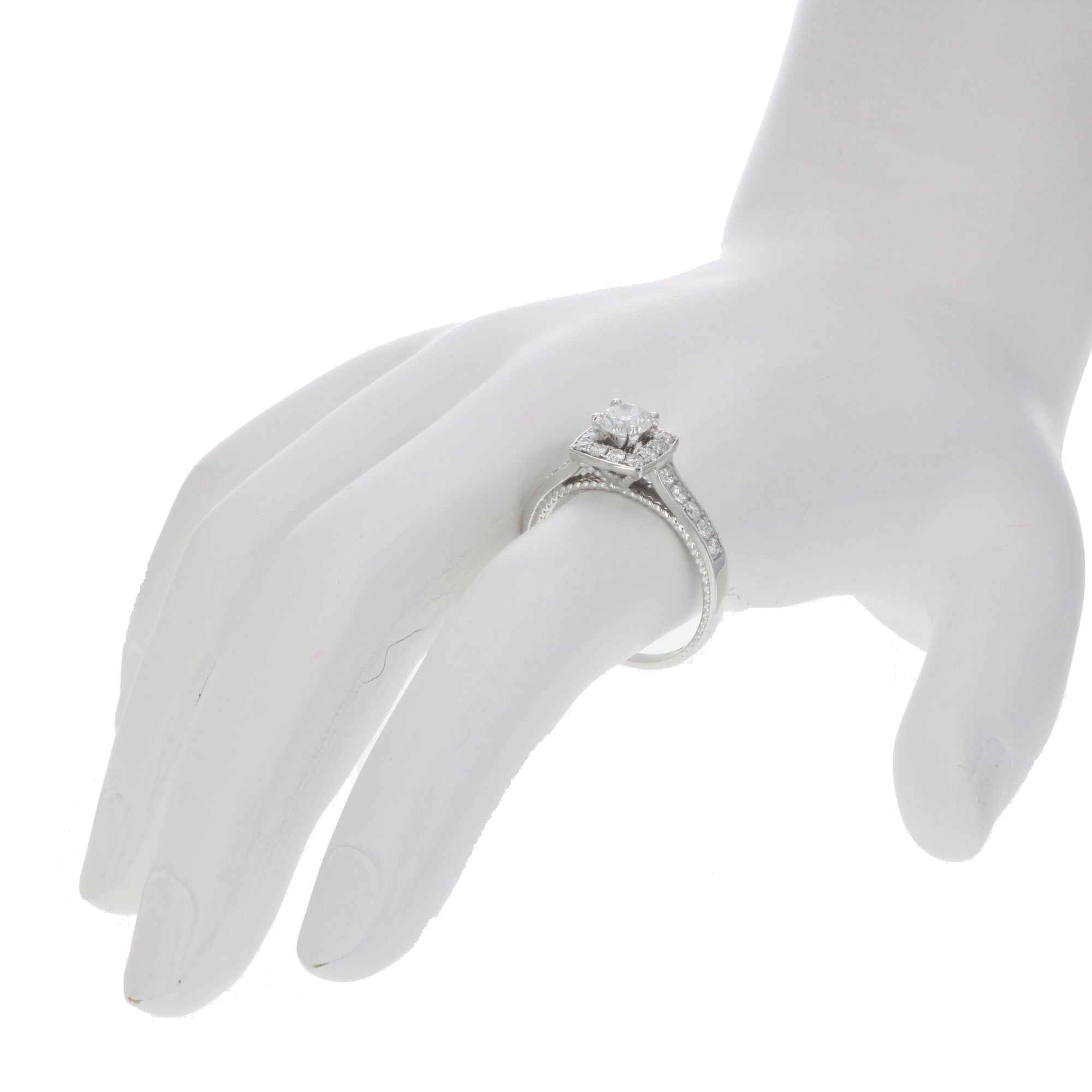3/4 cttw Diamond Milgrain Wedding Engagement Ring Cushion 14K White Gold Bridal
