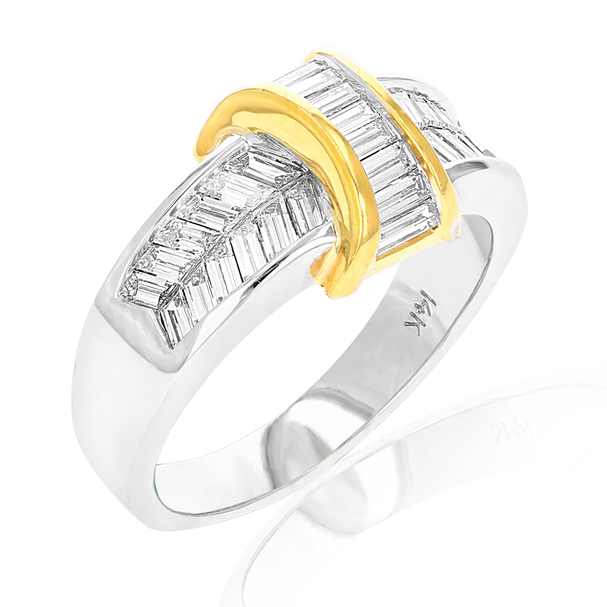 1.10 cttw Baguette Diamond Wedding Band 14K Yellow and White Gold Channel Size 7