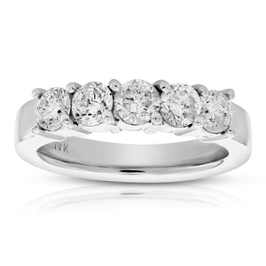 1.25 cttw Diamond 5 Stone Ring 14K White Gold Size 7