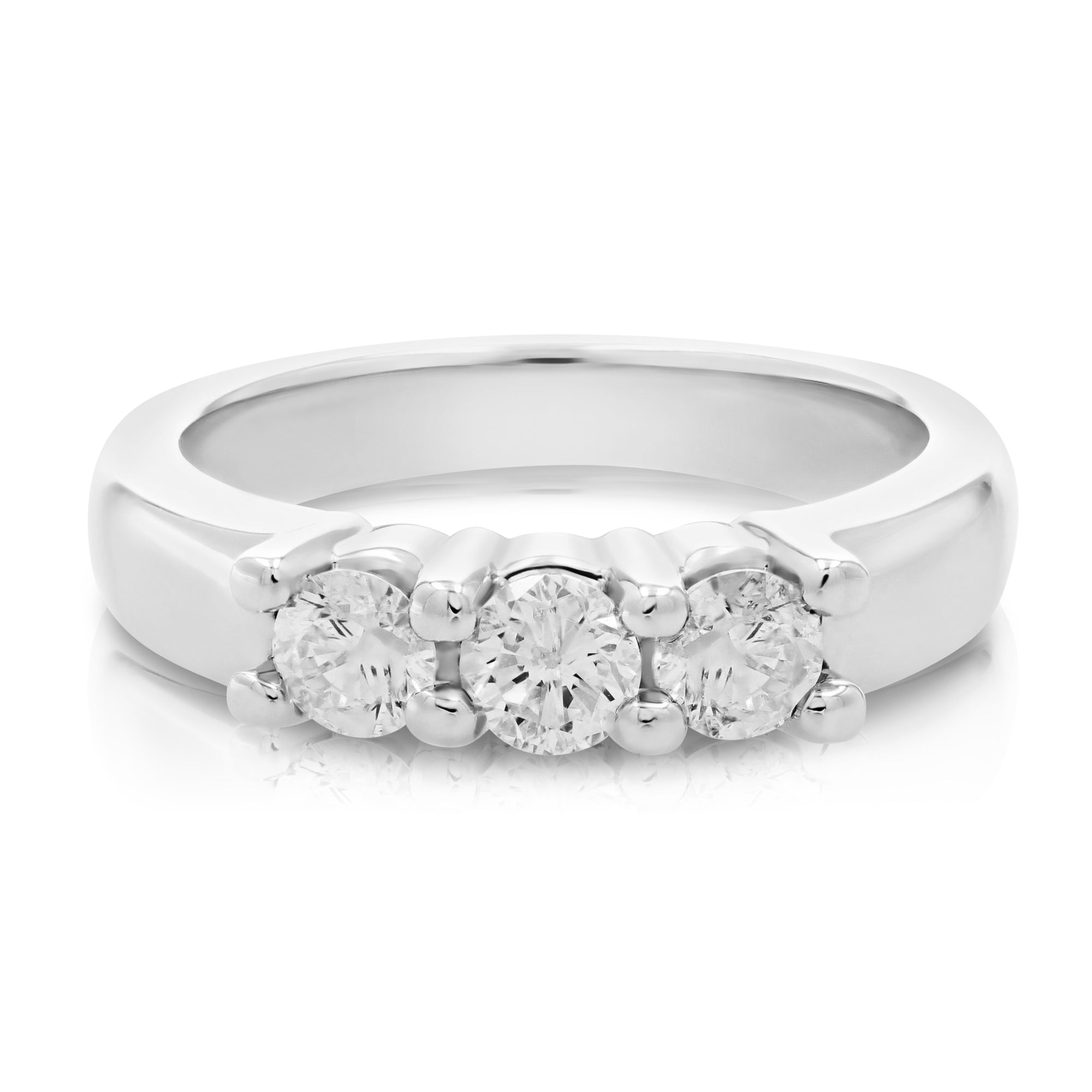 1 cttw Diamond 3 Stone Ring 14K White Gold Size 7