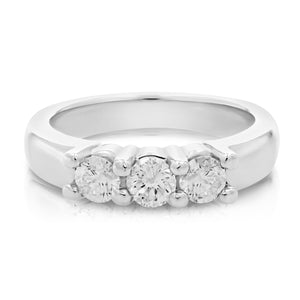 1 cttw Diamond 3 Stone Ring 14K White Gold Size 7