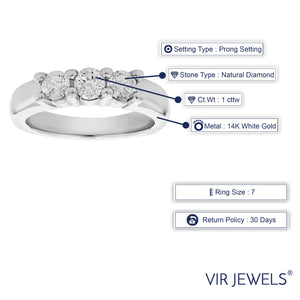 1 cttw Diamond 3 Stone Ring 14K White Gold Size 7