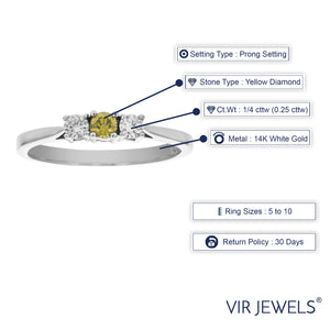 1/4 cttw 3 Stone Yellow and White Diamond Engagement Ring 14K White Gold Size 7