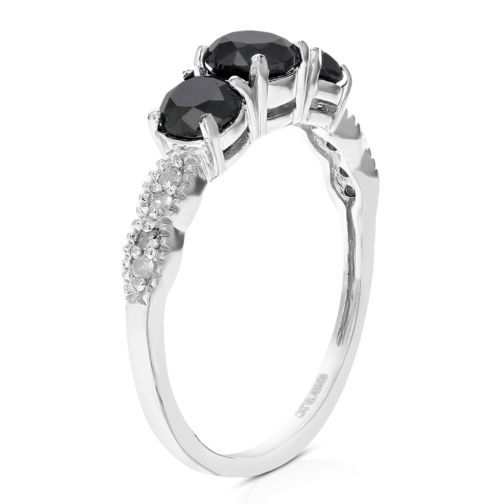 1 cttw 3 Stone Black and White Diamond Ring Milgrain Sterling Silver Rhodium