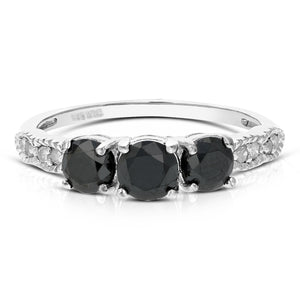 1 cttw 3 Stone Black and White Diamond Ring Milgrain Sterling Silver Rhodium
