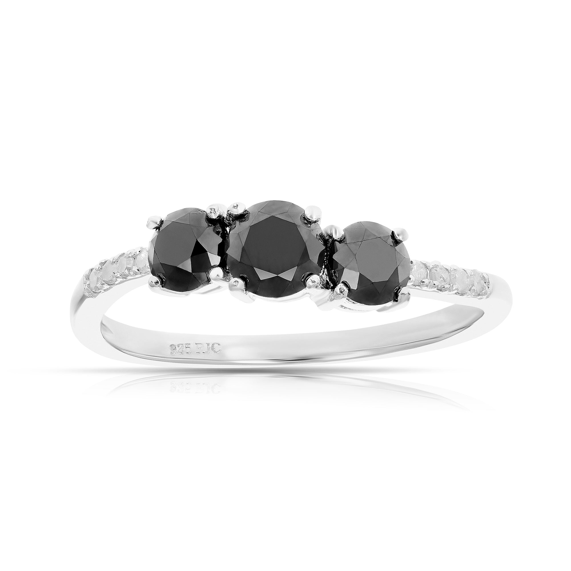 1 cttw 3 Stone Black and White Diamond Ring with Twist in .925 Sterling Silver