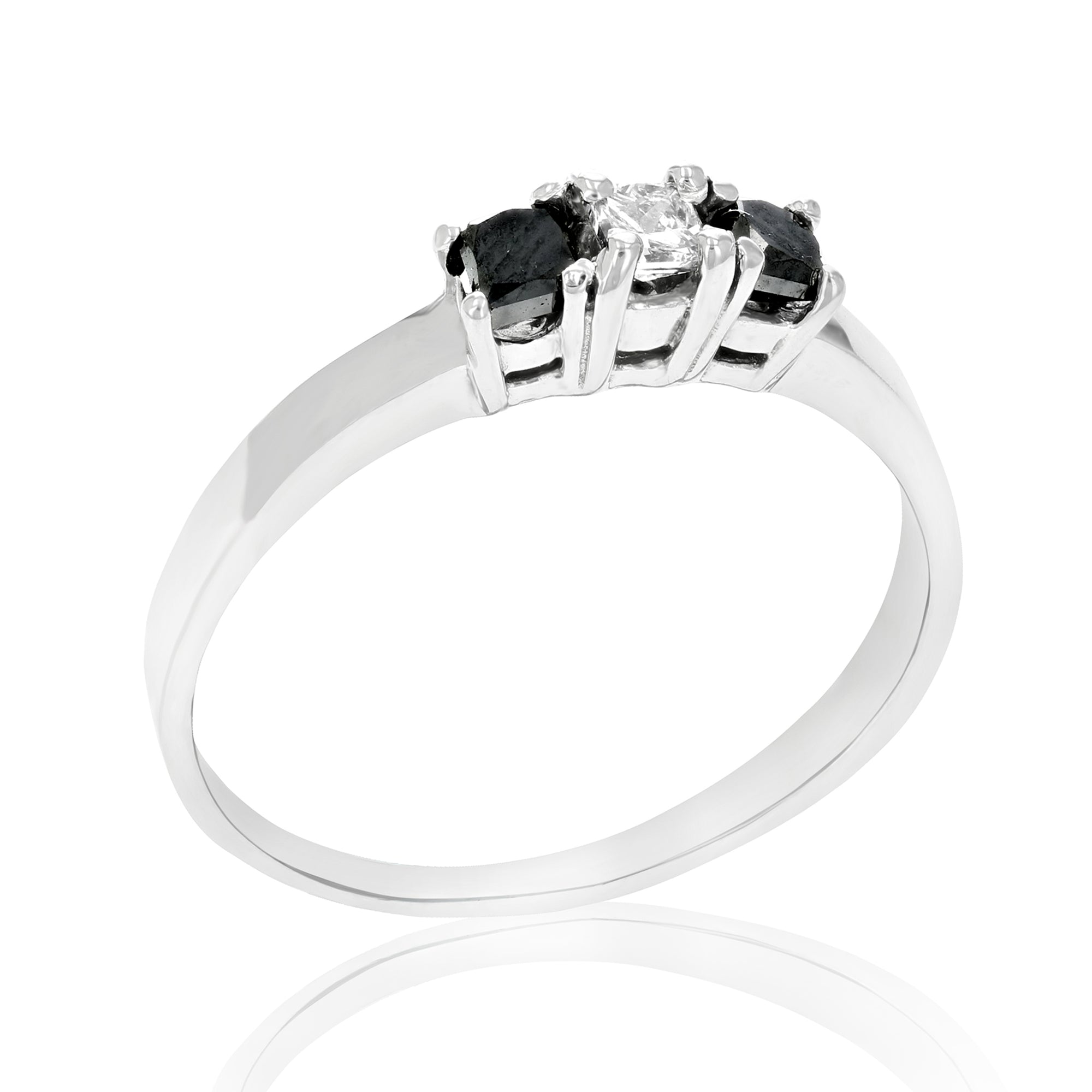 1/4 cttw 3 Stone Princess Black Diamond Engagement Ring 14K White Gold Size 8