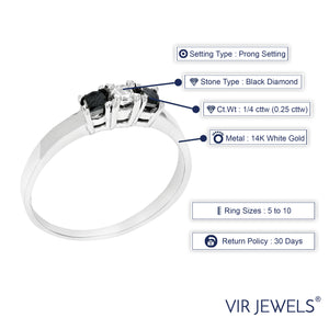 1/4 cttw 3 Stone Princess Black Diamond Engagement Ring 14K White Gold Size 8