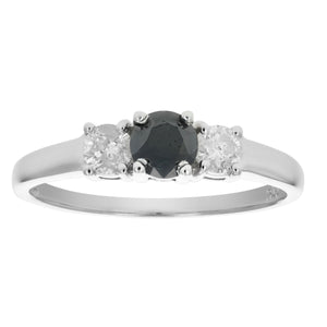 1 cttw 3 Stone Black and White Diamond Engagement Ring in 14K White Gold Size 9