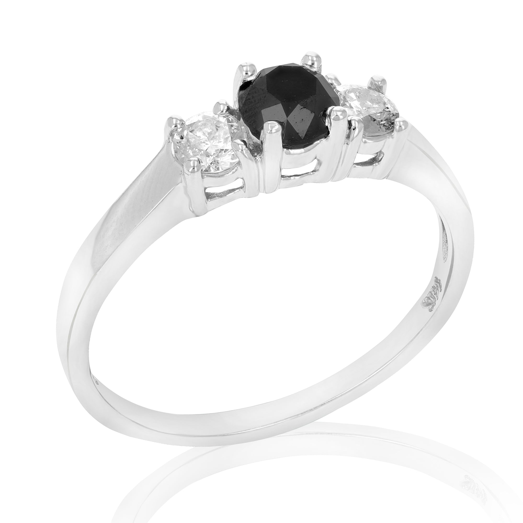 1 cttw 3 Stone Black and White Diamond Engagement Ring in 14K White Gold Size 9