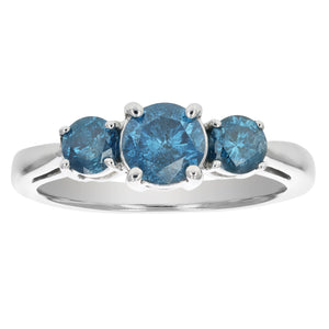 1.50 cttw 3 Stone Blue Diamond Engagement Ring in 14K White Gold Round Size 7