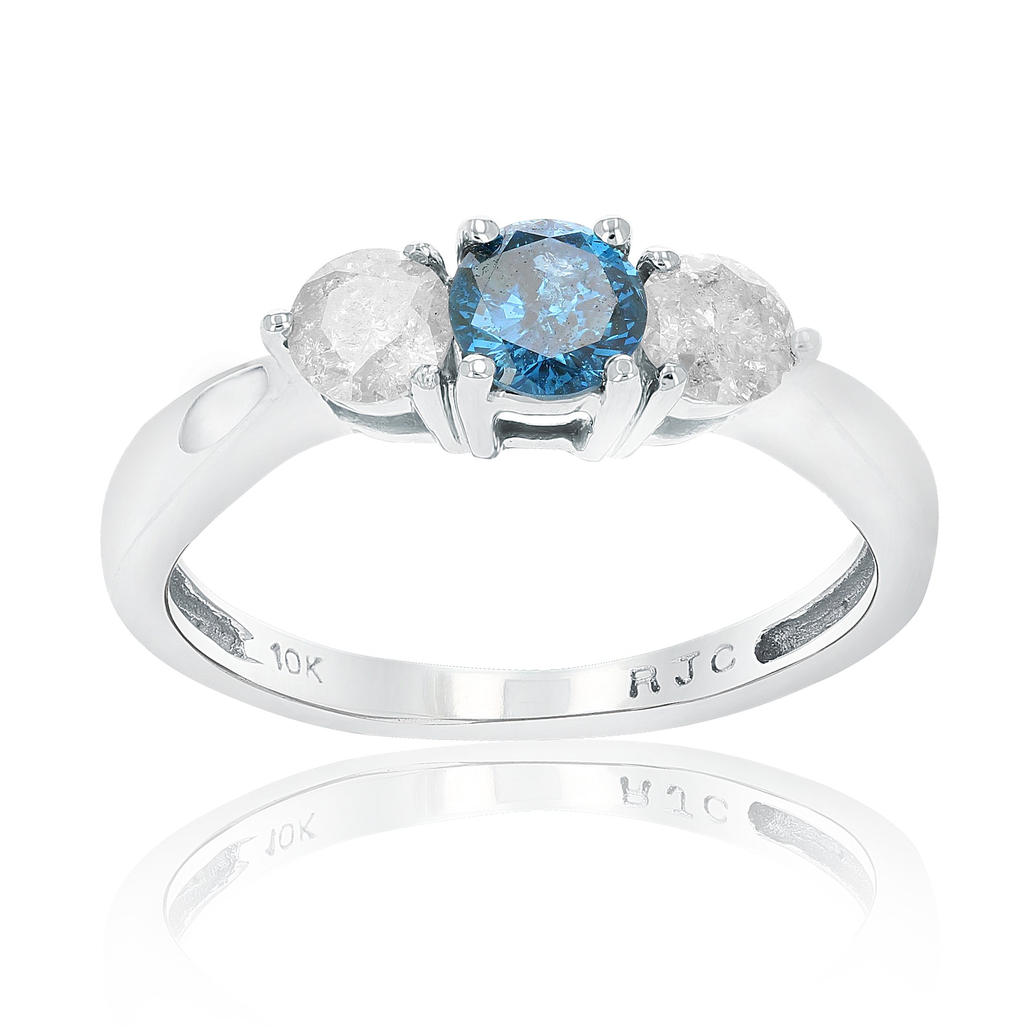 1 cttw 3 Stone Blue and White Diamond Engagement Ring in 10K White Gold Size 7