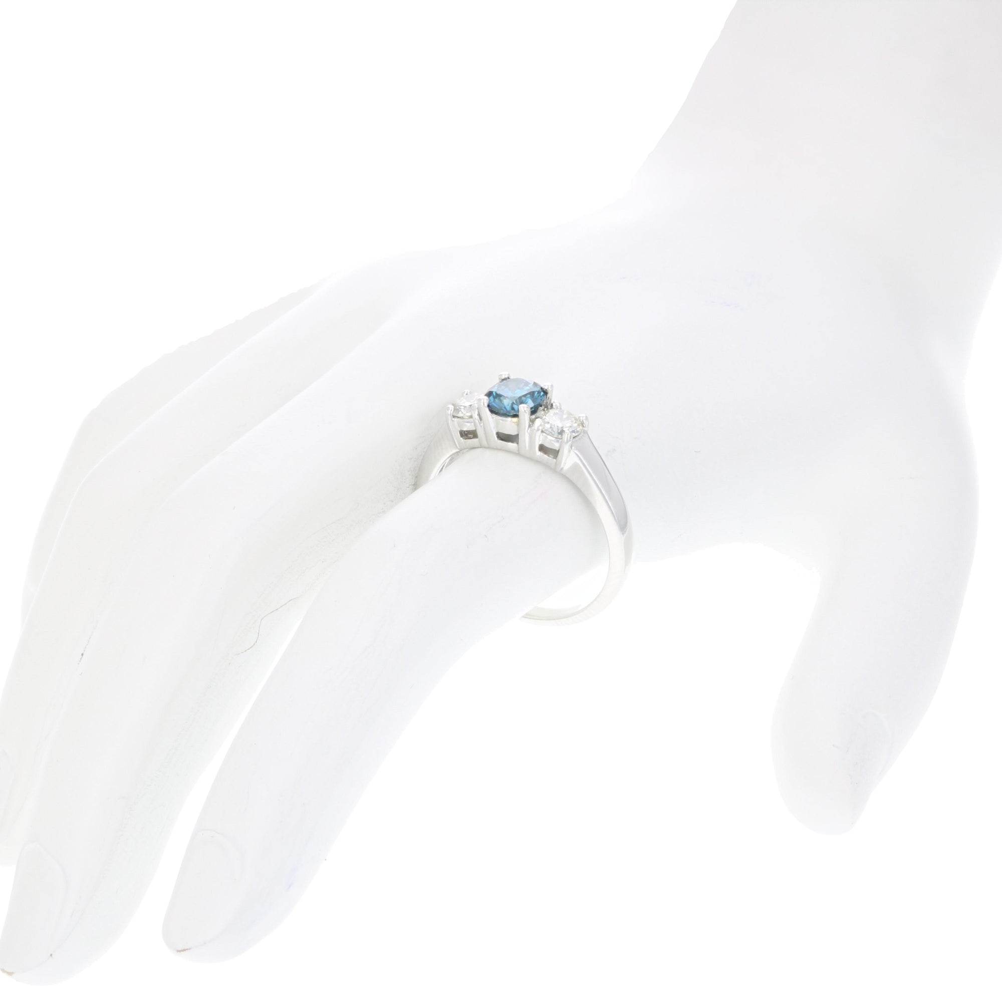 1 cttw 3 Stone Blue and White Diamond Engagement Ring 14K White Gold Bridal
