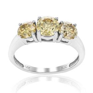 2 cttw 3 Stone Round Champagne Diamond Engagement Ring 14K White Gold Bridal