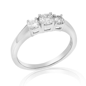 3/4 cttw 3 Stone Diamond Engagement Ring 14K White Gold Bridal Wedding I1-I2