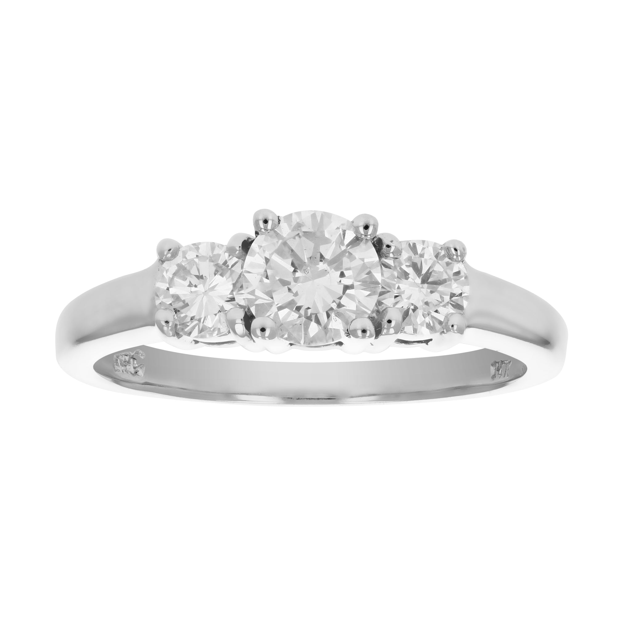 3/4 cttw 3 Stone Diamond Engagement Ring 14K White Gold Bridal Wedding I1-I2