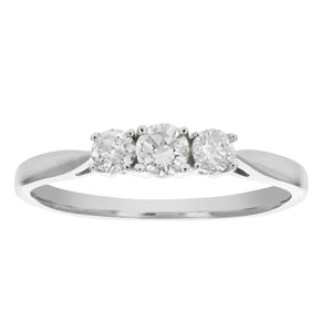 1/4 cttw 3 Stone Diamond Engagement Ring 14K White Gold Round Bridal Wedding