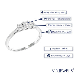 1/4 cttw 3 Stone Diamond Engagement Ring 14K White Gold Round Bridal Wedding