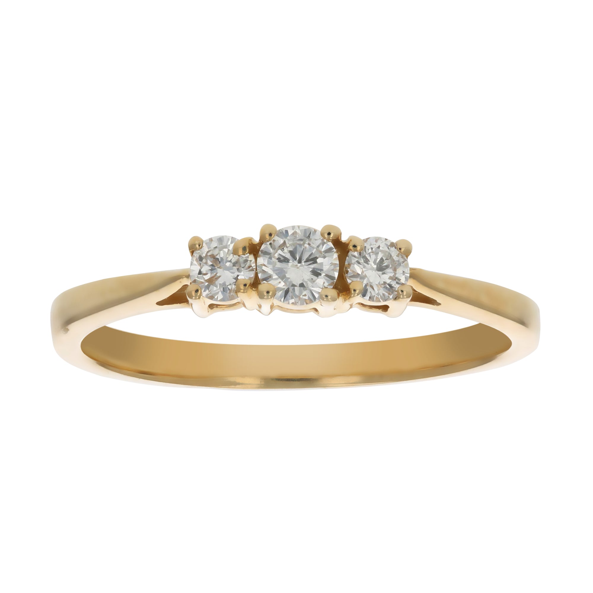 1/4 cttw 3 Stone Diamond Engagement Ring 14K Yellow Gold Round Bridal Wedding