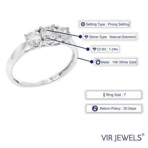 1 cttw 3 Stone Diamond Engagement Ring 14K White Gold Round Bridal Wedding Size 7